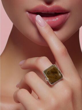 Natural Jasper gemstone ring silver overlay stamped 925‎ adjustable